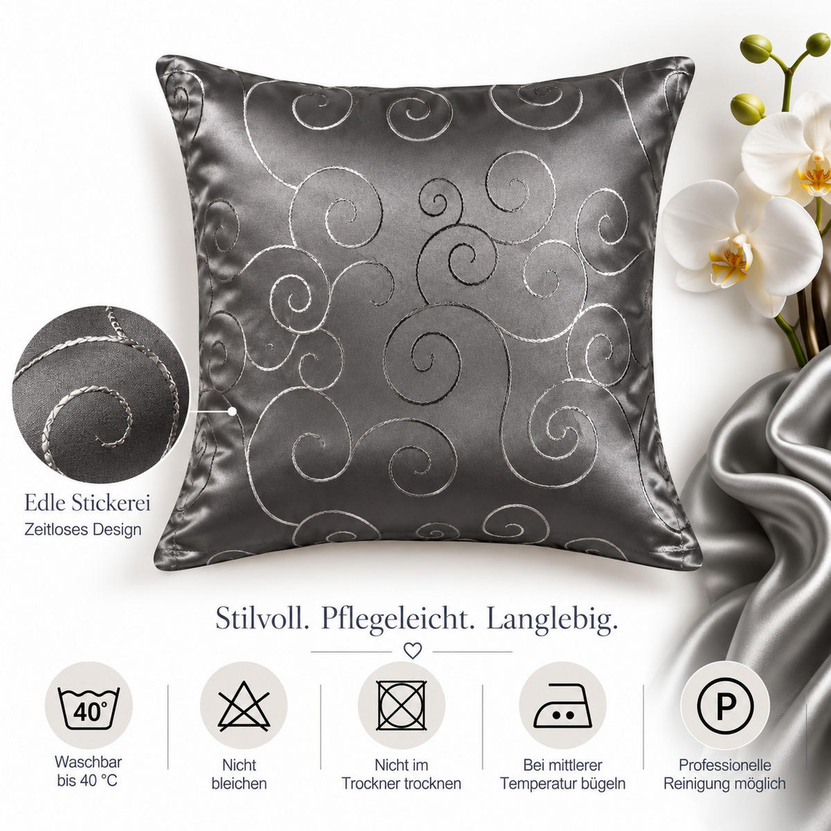 KISSENBEZUG 40/40 cm Grau Damast Circle - Grau, Textil (40/40cm) - TiborTex