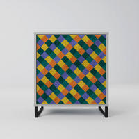 SIDEBOARD PAINTED SQUARES MIX, Grau, 57,5x42x67,5 cm, Schwarze Metall-Rahmenfüße - Multicolor/Schwarz, Holzwerkstoff/Metall (57.5/67.5/42cm) - SpaceRebels