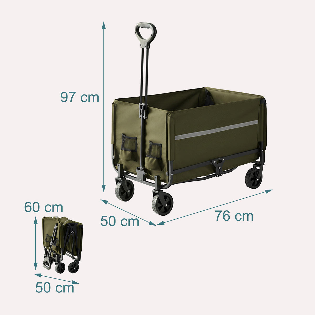TRANSPORTVAGN Grön hopfällbar regnskydd 120 l - Mörkgrön, Textil/Metall (50/97/76cm) - Relaxdays