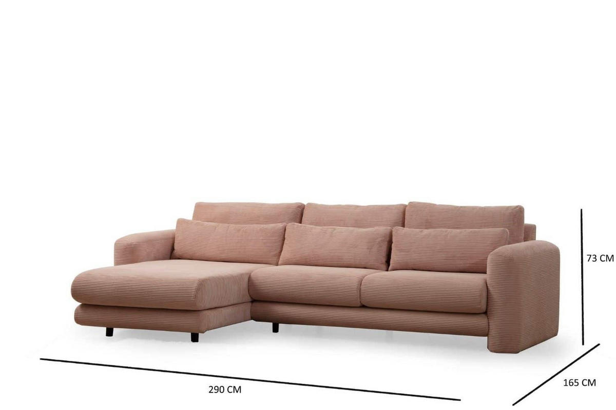 ECKSOFA mit losen Rückenkissen - Schwarz/Altrosa, Holz/Kunststoff (290/165cm) - myHomelando