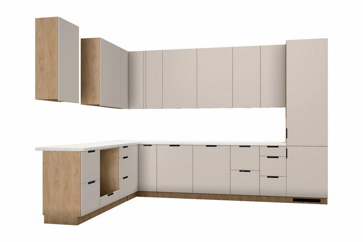 L-KÜCHE Sorento Beige & Sonoma Eiche – 359 × 239 cm – KÜ-SORENTOS-001 - Beige, Holzwerkstoff (359/247/239cm) - ROYAL24_MARKT