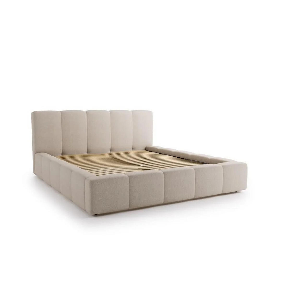 POLSTERBETT Palermo 180x200 cm mit Stauraum und elegantem Kopfteil - Holzrahmen, Velo Beige - Beige, Holz/Textil (180/200cm) - Chilly