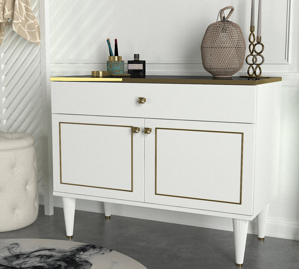 KOMMODE Ravenna Weiß Marmor Optik - Goldfarben/Weiß, Holz/Holzwerkstoff (90/76/44.8cm) - moebel17