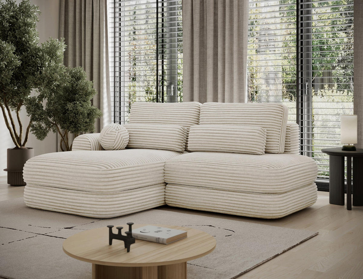 ECKSOFA RIPELI L-Form mit Schlaffunktion & Bettkasten – Modernes 3-Sitzer Sofa, Wellenfederung, 217 × 175 cm - Beige/Schwarz, Kunststoff (217/175cm) - Wohnideebilder