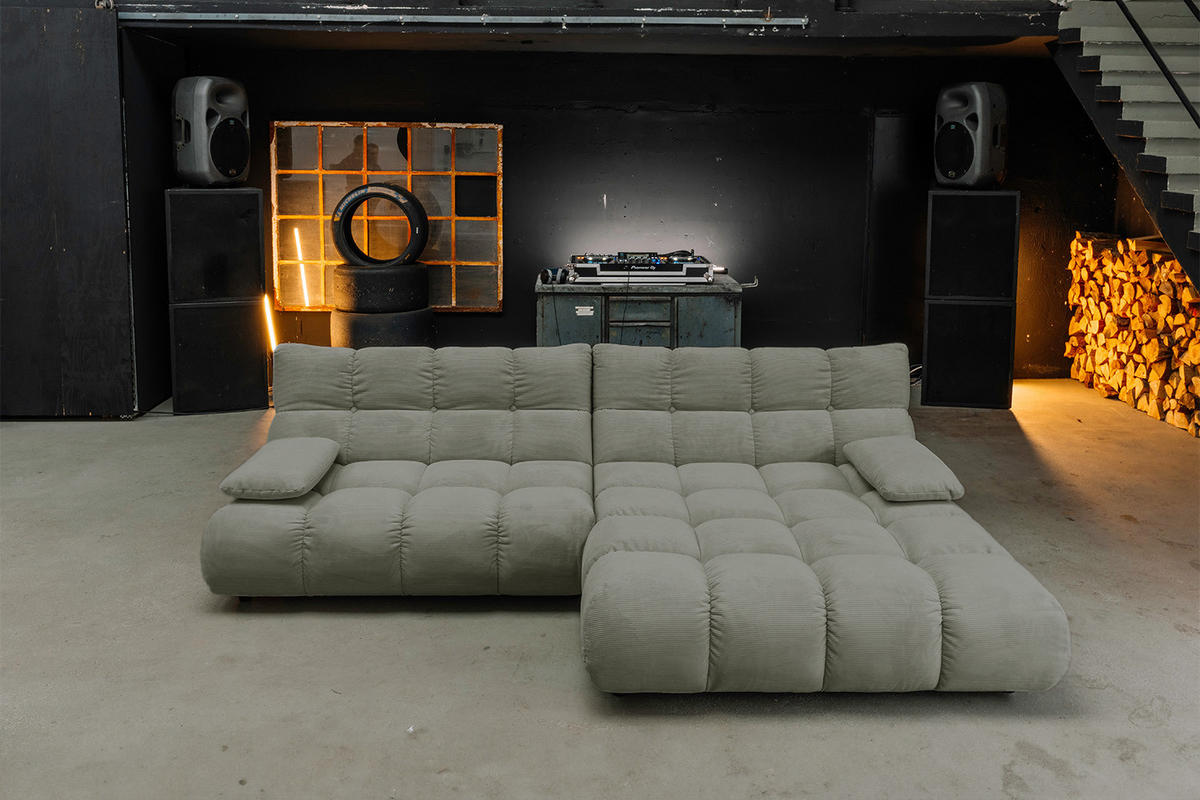 ECKSOFA VIVIEN Grün Cord - Schwarz/Olivgrün, Kunststoff/Textil (290/178cm) - KAWOLA