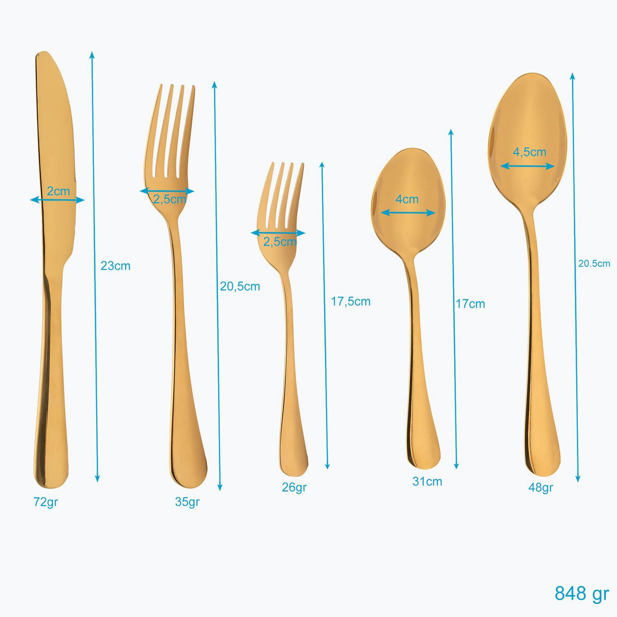 ESSBESTECK 20-teiliges Set aus Edelstahl - Goldfarben, Metall - Intirilife