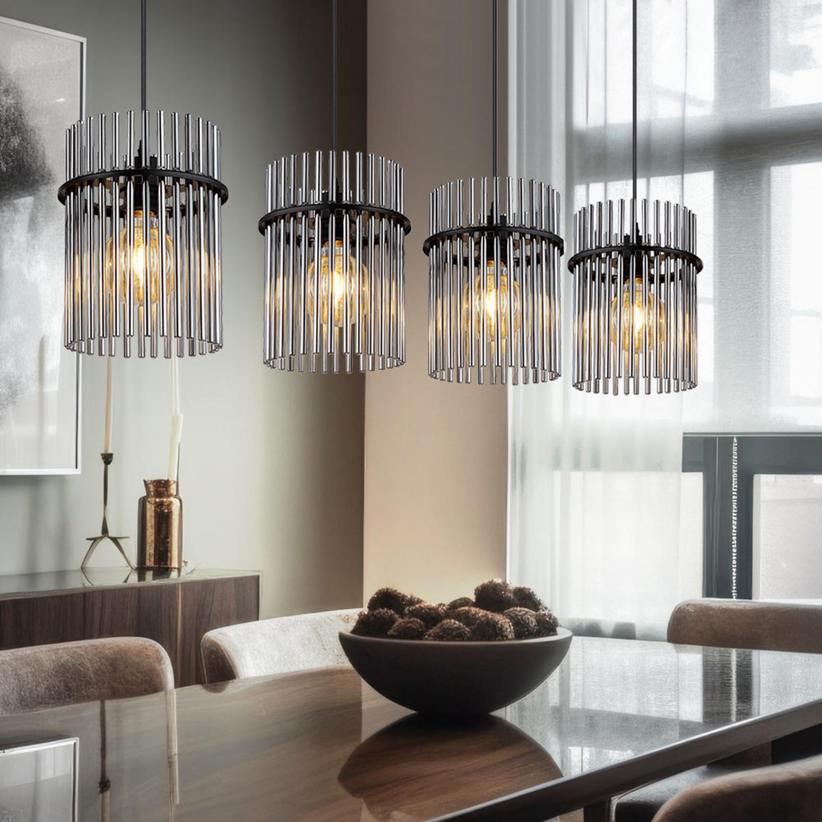 LED HÄNGELEUCHTE Metall Schwarz Rauchglas - Schwarz, Glas (110/20/140cm) - Globo Lighting