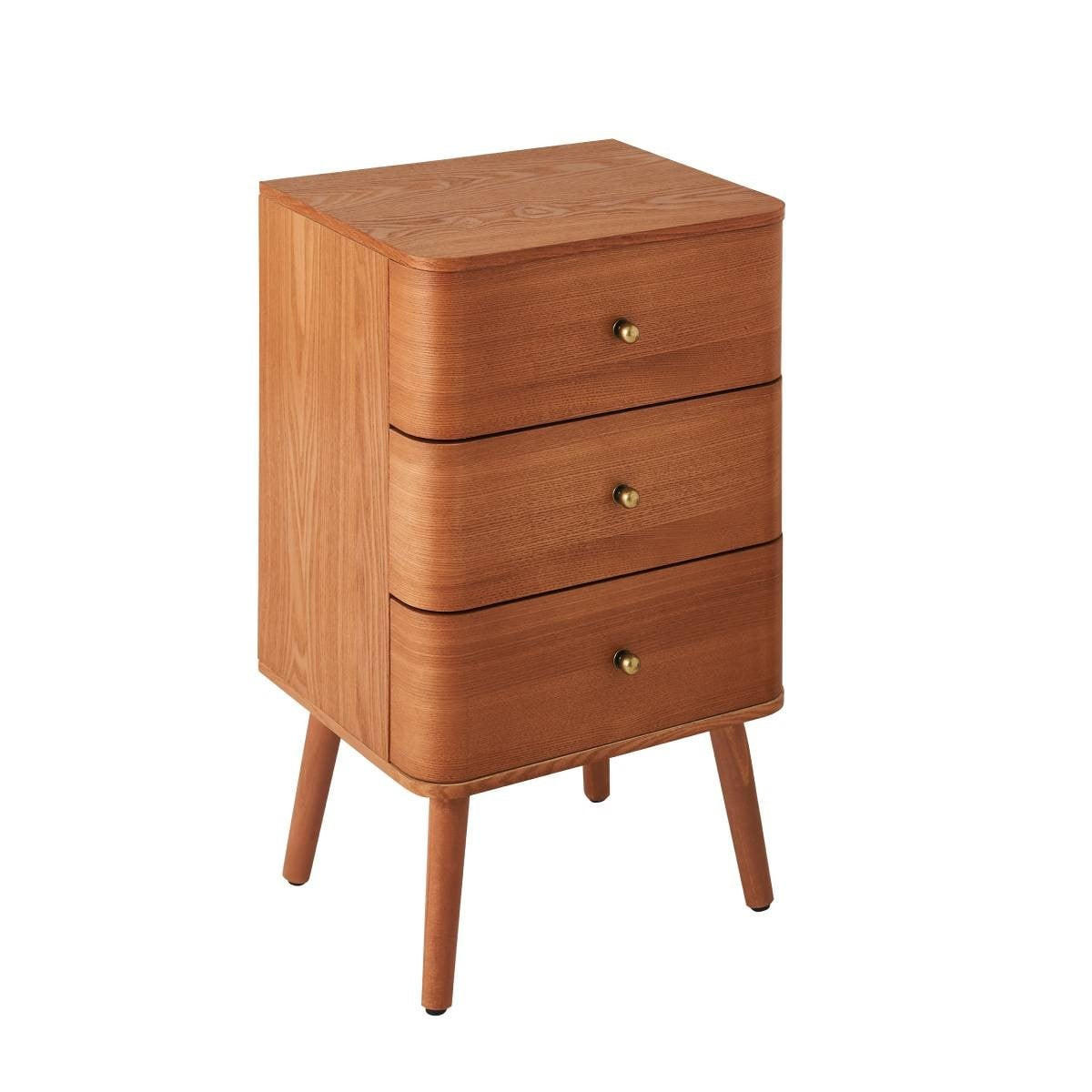 NACHTTISCH mit 3 Schubladen und abgerundeten Kantenfronten 35/71/42 cm - Eschefarben, Holzwerkstoff (35/71/48cm) - Calicosy