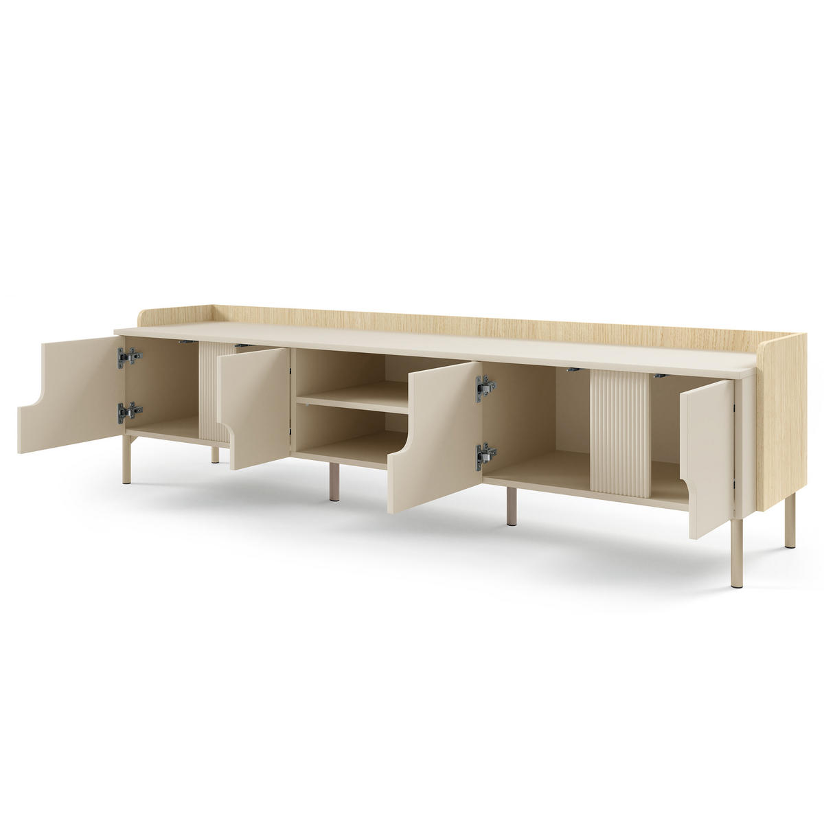 LOWBOARD Positivo mit 4 Türen, 200 cm, Mavelie-Eiche + Macadamia - Eichefarben, Holzwerkstoff (200/51/42cm) - Beautysofa