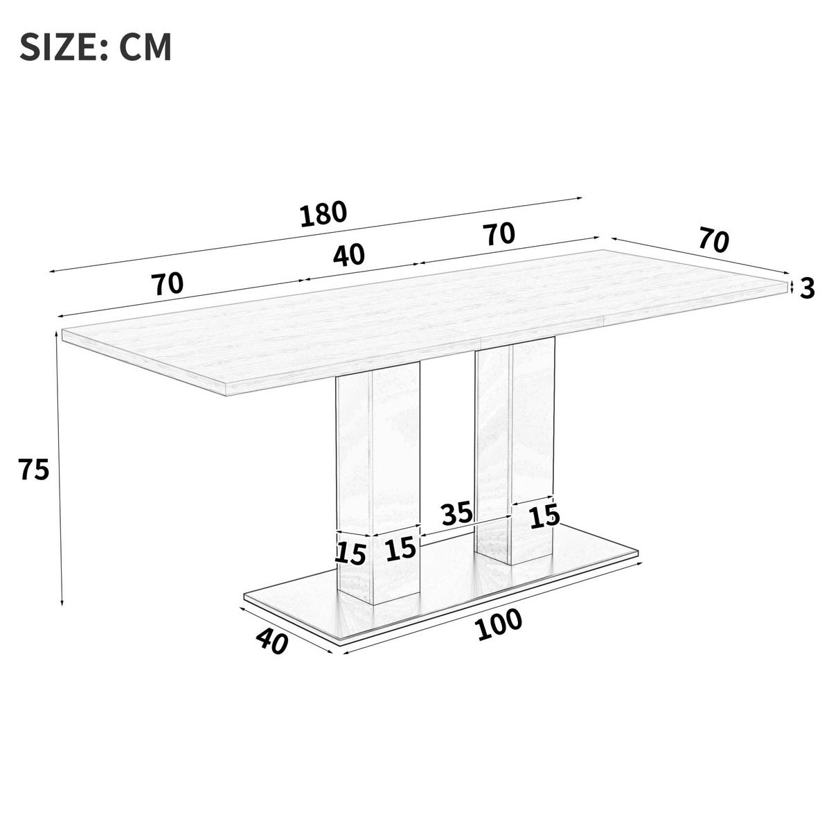 ESSTISCH 140/180/70 cm ausziehbar mit 30 mm starker MDF-Tischplatte und Doppelsäulenfuß, Weiß - Weiß, Holzwerkstoff (180/70/75cm) - Redom