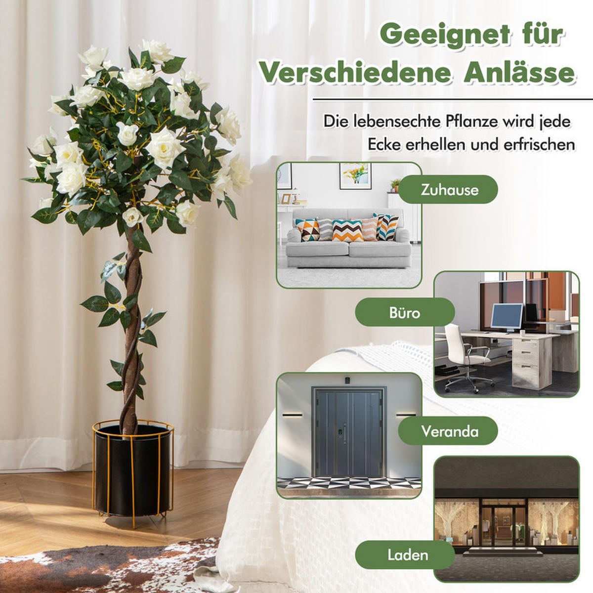 KUNSTBAUM mit Blüten grün - Grün, Kunststoff (120cm) - COSTWAY