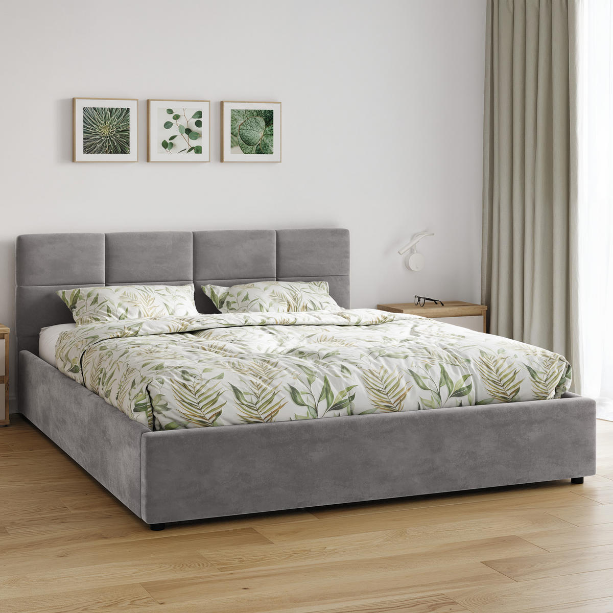 POLSTERBETT 140×200 cm mit Bettlkasten und Lattenrost Mika HLR-22 Grau Velours - Grau, Holz/Textil (140/200cm) - Jana