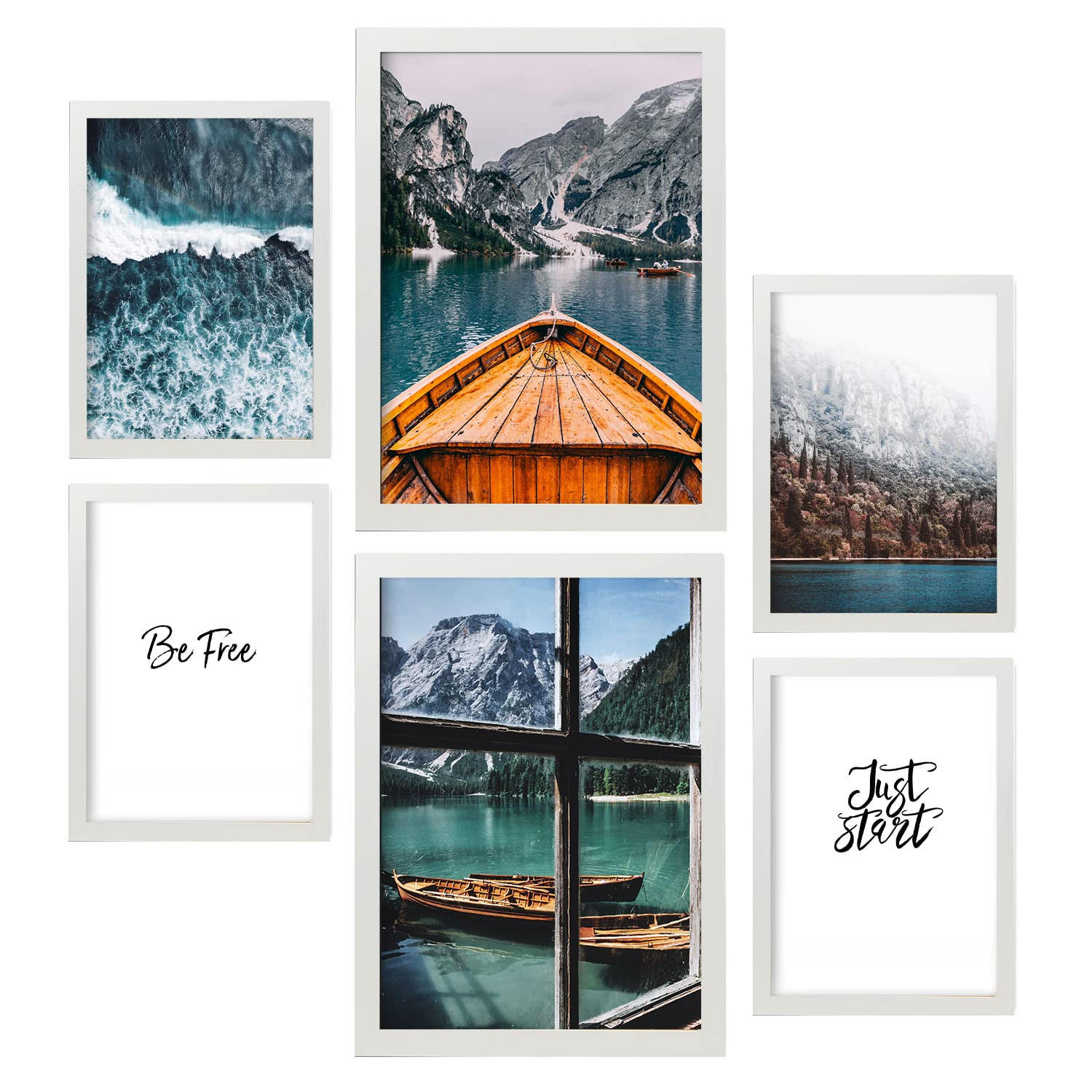 POSTER Set Mit 6 Wintersee Wandbild A3 & A4 Weißer Rahmen - Weiß, Papier (29/3cm) - Nacnic