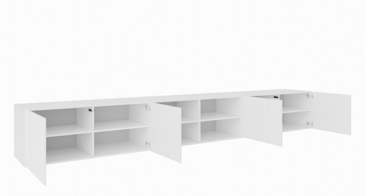 TV-LOWBOARD Weiß NOELI 300 Offene Mit Regalen Riffelstruktur - Weiß, Holzwerkstoff (300/41/40cm) - Sepro Meble