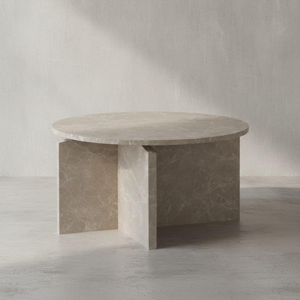 COUCHTISCH rund in Stein-Optik – modernes Design in Großformat, Beige 60x60x33 cm - Beige, Holz/Holzwerkstoff (60/60/33cm) - KADIMA DESIGN