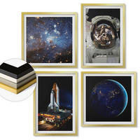 WANDBILDER 4er Set - 50x50 cm & 40x60 cm Goldrahmen - Weltraum Erde Astronaut Rakete - Goldfarben, Kunststoff (50/50cm) - ArtPrintCave