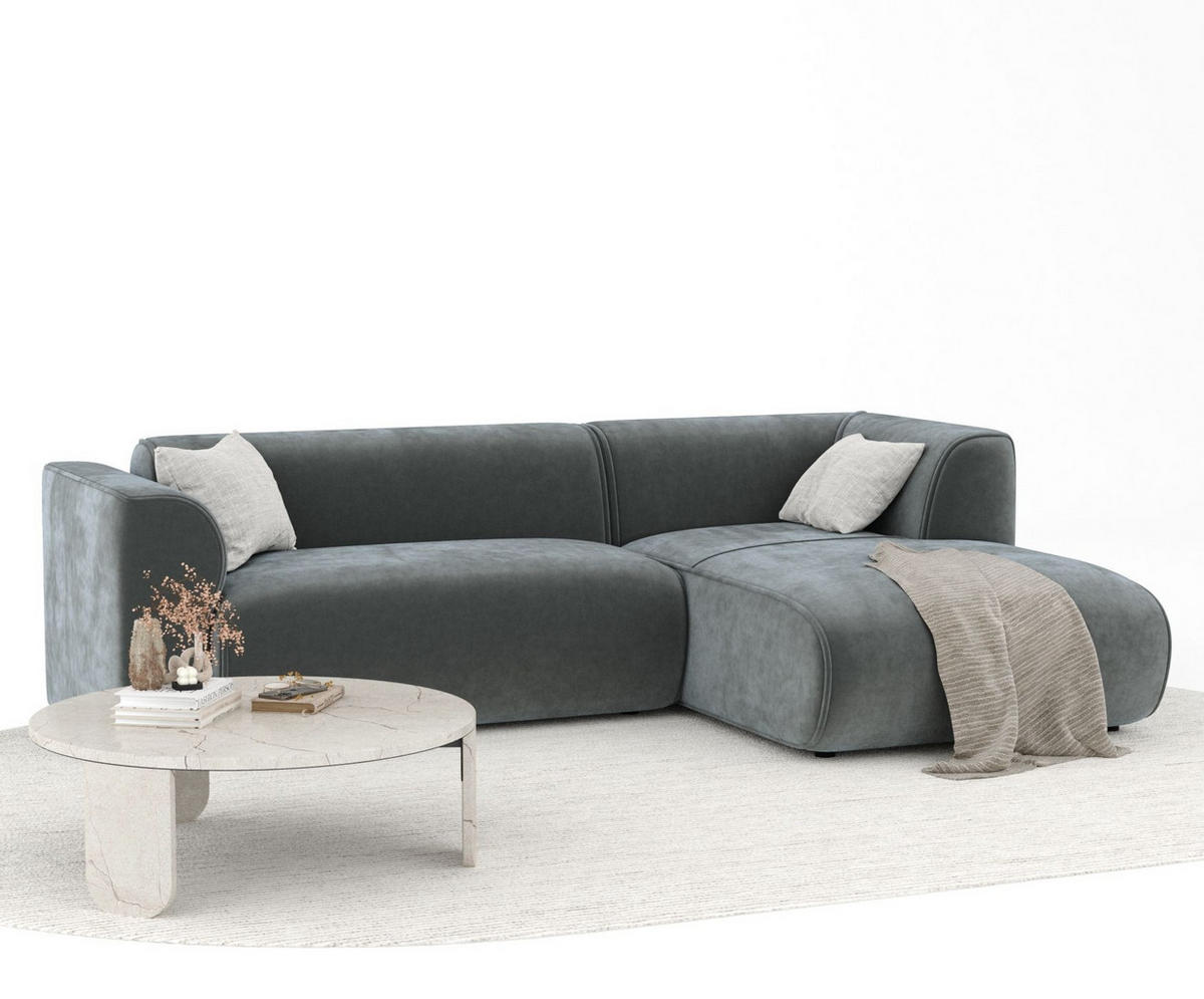 ECKSOFA Melani Dunkelgrau Samtstoff - Rechts Seite - Schwarz/Grau, Holz/Holzwerkstoff (162/256cm) - Maison de Reve