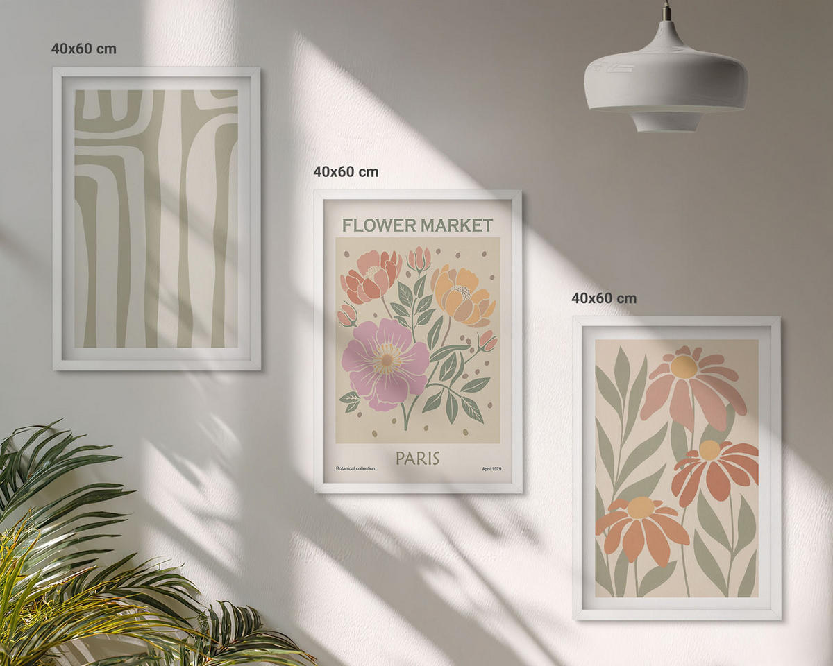 WANDBILDER 3er-Set - 40x60 cm Weißer Rahmen - Botanische Motive, Pariser Minimalismus - Weiß, Kunststoff (40/60cm) - ArtPrintCave