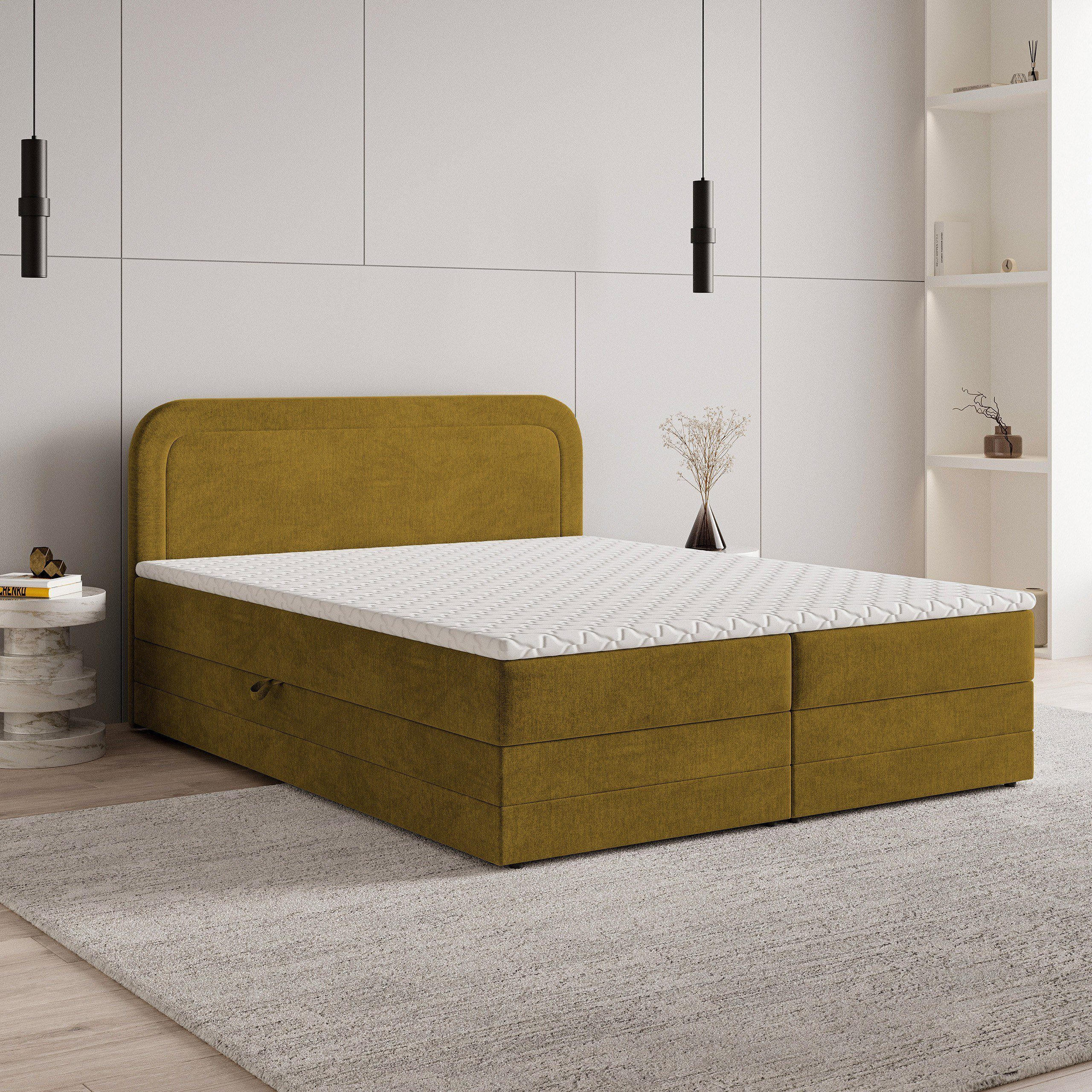 BOXBETT ARMEL 180x200 cm mit Matratze und Topper - Gelb - Gelb, Holz (180/200cm) - MASSENO