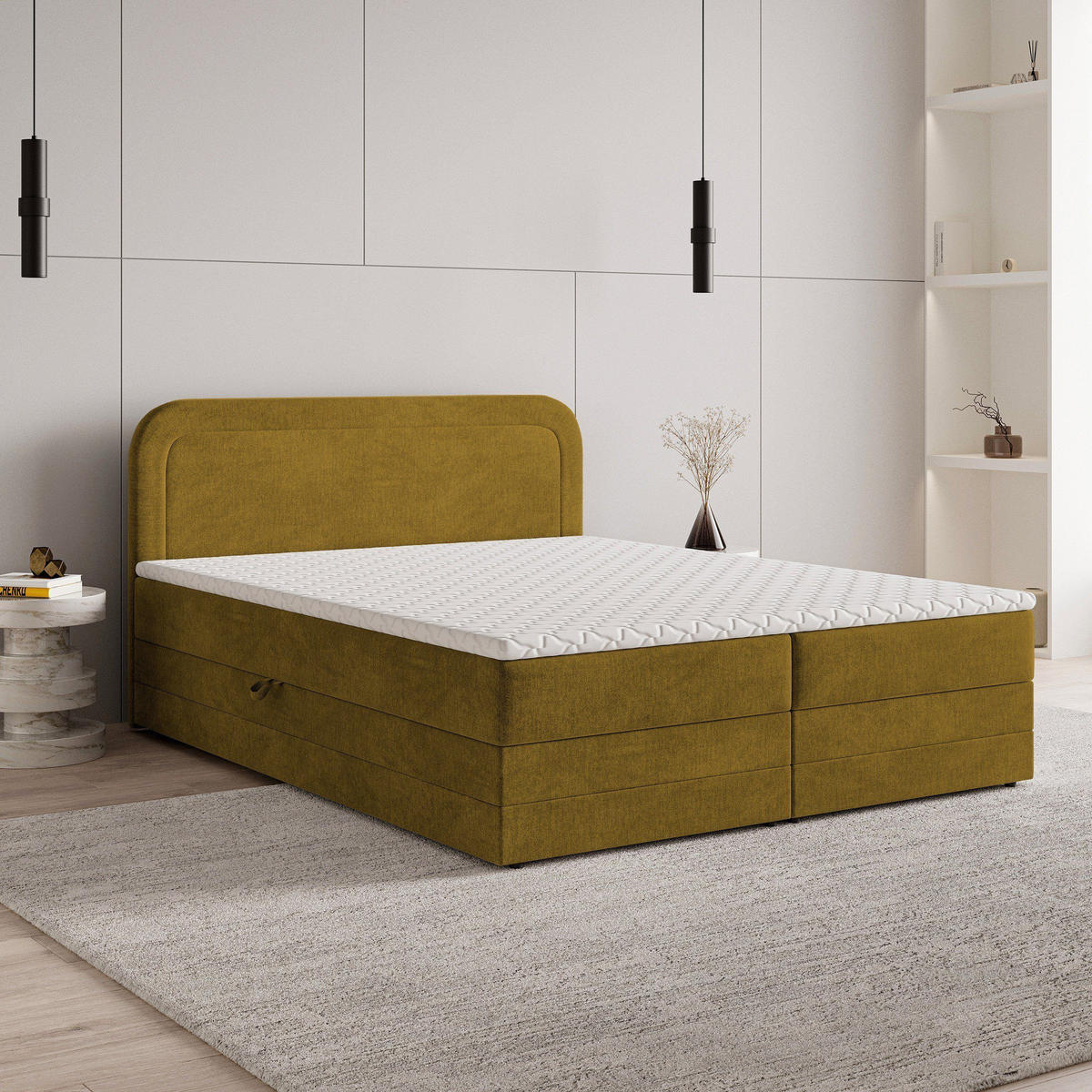 BOXBETT ARMEL 140x200 cm mit Matratze und Topper - Gelb - Gelb, Holz (140/200cm) - MASSENO