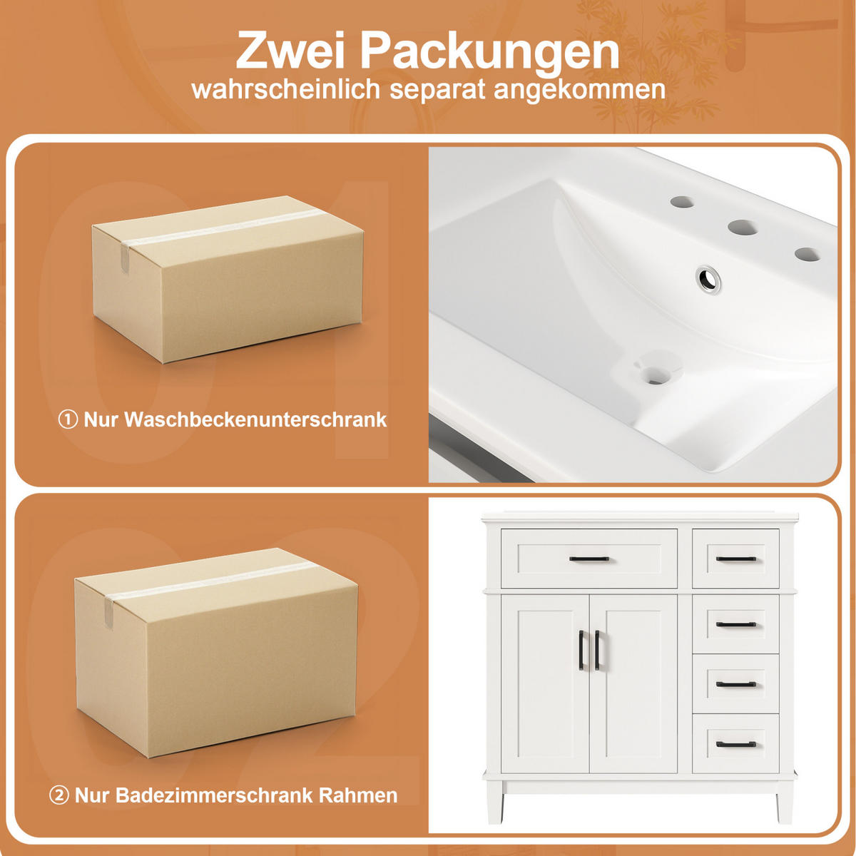WASCHTISCH 90/46 cm,mit Keramikbecken und Schubladen Klappfach,Weiß - Weiß, Holz/Metall (96/87/46cm) - PARAFTA HOME