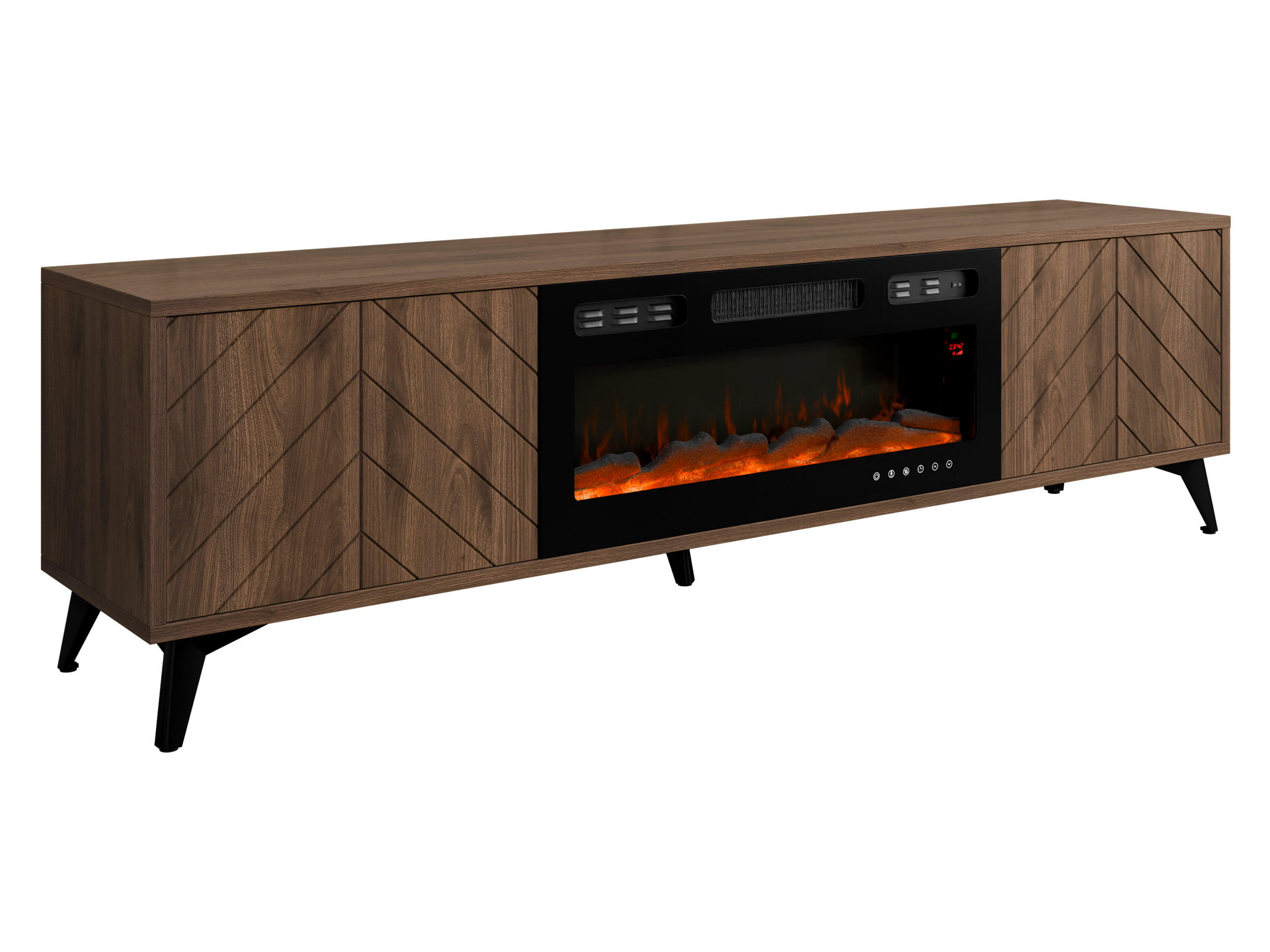 TV-LOWBOARD Xylix Bis 2D EF mit Elektrische Kamin - Nussbaumfarben/Schwarz, Holzwerkstoff/Metall (184/53/40cm) - MIRJAN24