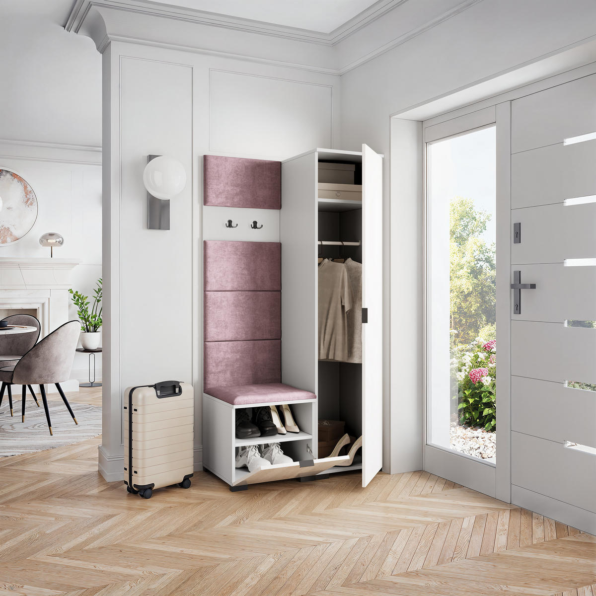 GARDEROBENSCHRANK LORI 95/181/51 cm Modern Garderobe-Set Weiß - Lila/Weiß, Holzwerkstoff (95/181/51cm) - MASSENO