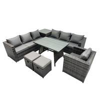 LOUNGESOFA SET mit Esstisch Polyrattan 7-Sitzer - Dunkelgrau/Grau, Glas/Kunststoff - Fimous