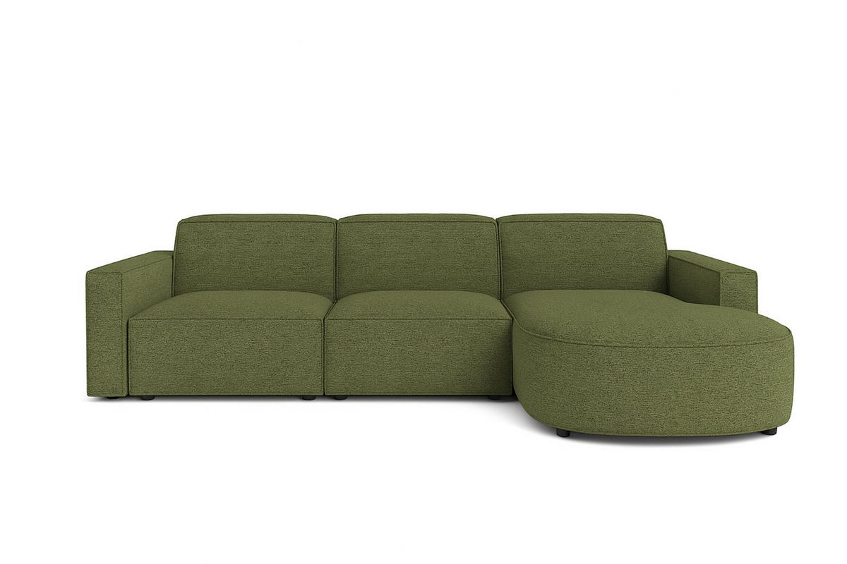 ECKSOFA Cursal Round L-Form, Stoff Artico, Moss, Rechts - Grün, Holz (284/166cm) - Kaiser Möbel