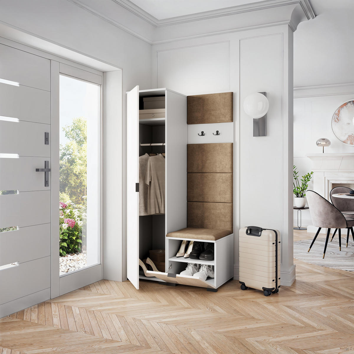 GARDEROBENSCHRANK LORI 95/181/51 cm Modern Garderobe-Set Weiß - Beige/Weiß, Holzwerkstoff (95/181/51cm) - MASSENO