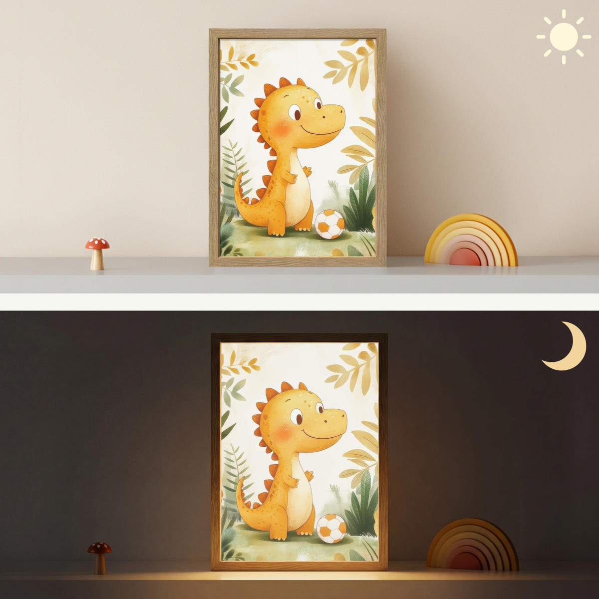 NÁSTĚNNÁ LAMPA S AKUMULÁTOREM Dino - Fotbal - Orange 30x40 cm - béžová, kompozitní dřevo (30/40/8cm) - OnlyWow