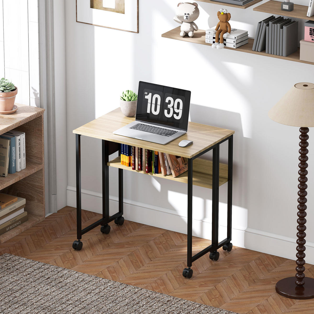 SCHREIBTISCH Eichenoptik klappbar mit Rollen und Ablage 80/50/75 cm - Eichefarben, Holzwerkstoff (50/80/75cm) - PANGIVO