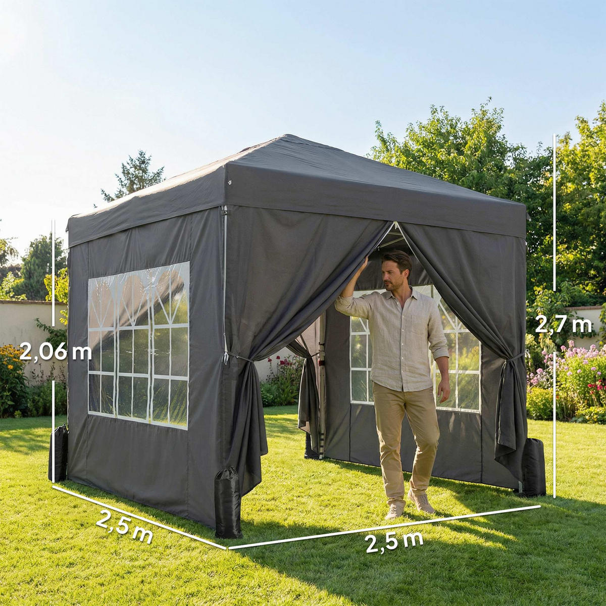 PAVILLON DE-14056 Pop-up 2,5/2,5 m, höhenverstellbar, UV50+ Dunkelgrau - Dunkelgrau, Metall (250/270/250cm) - ComfortXL