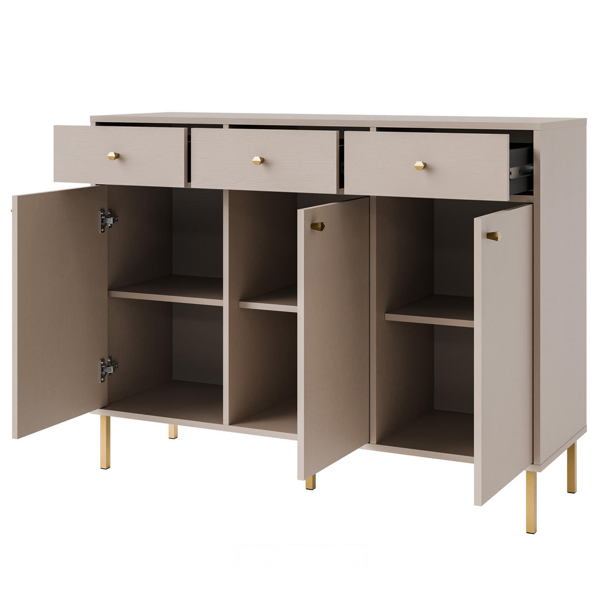 KOMMODE FLOREN, Creme/Gold - Creme, Holzwerkstoff/Metall (124.5/95/40.8cm) - KONSIMO®