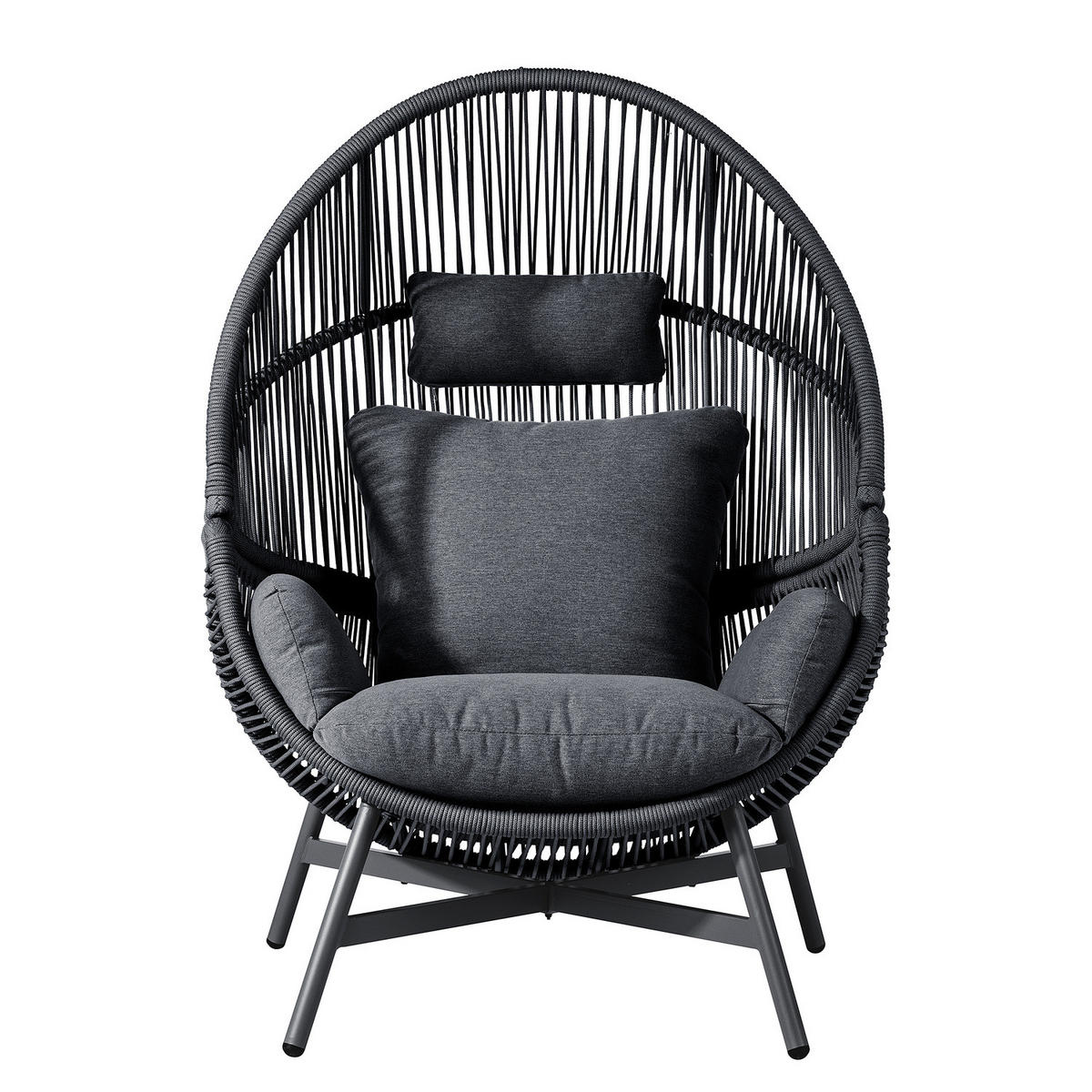 GARTENSESSEL - Eisen / Polyester - Schwarz, Textil/Metall (100/140/100cm) - home24