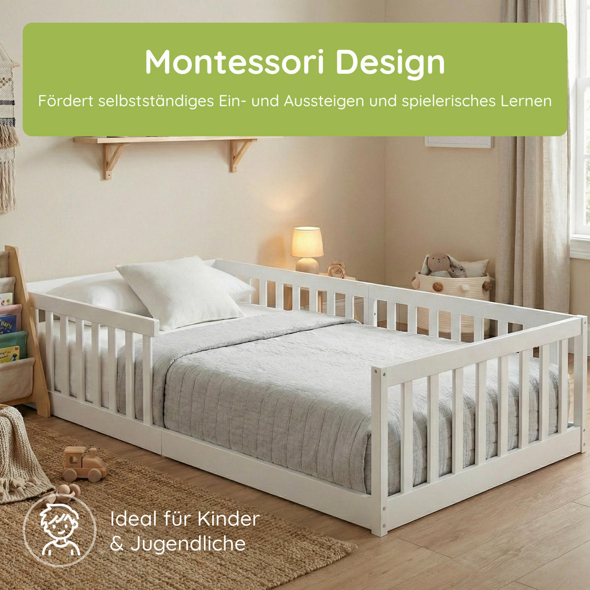 BODENBETT 90x200 cm in Weiß - Weiß, Holz (90/200cm) - Kids Collective