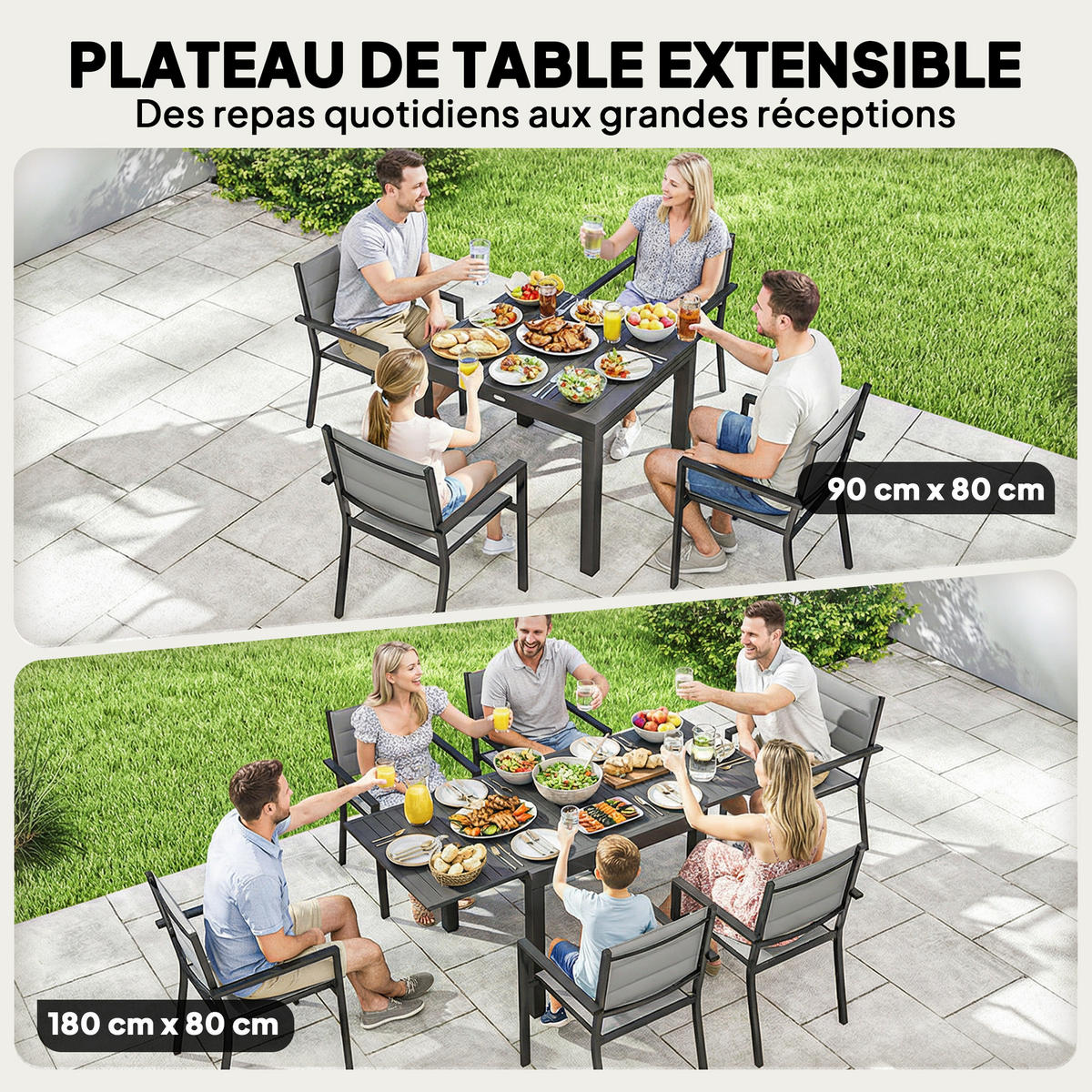 GARTENTISCHGRUPPE DE-18117 ausziehbar 90-180 cm, Aluminium/Textilene Grau - Grau, Metall - ComfortXL