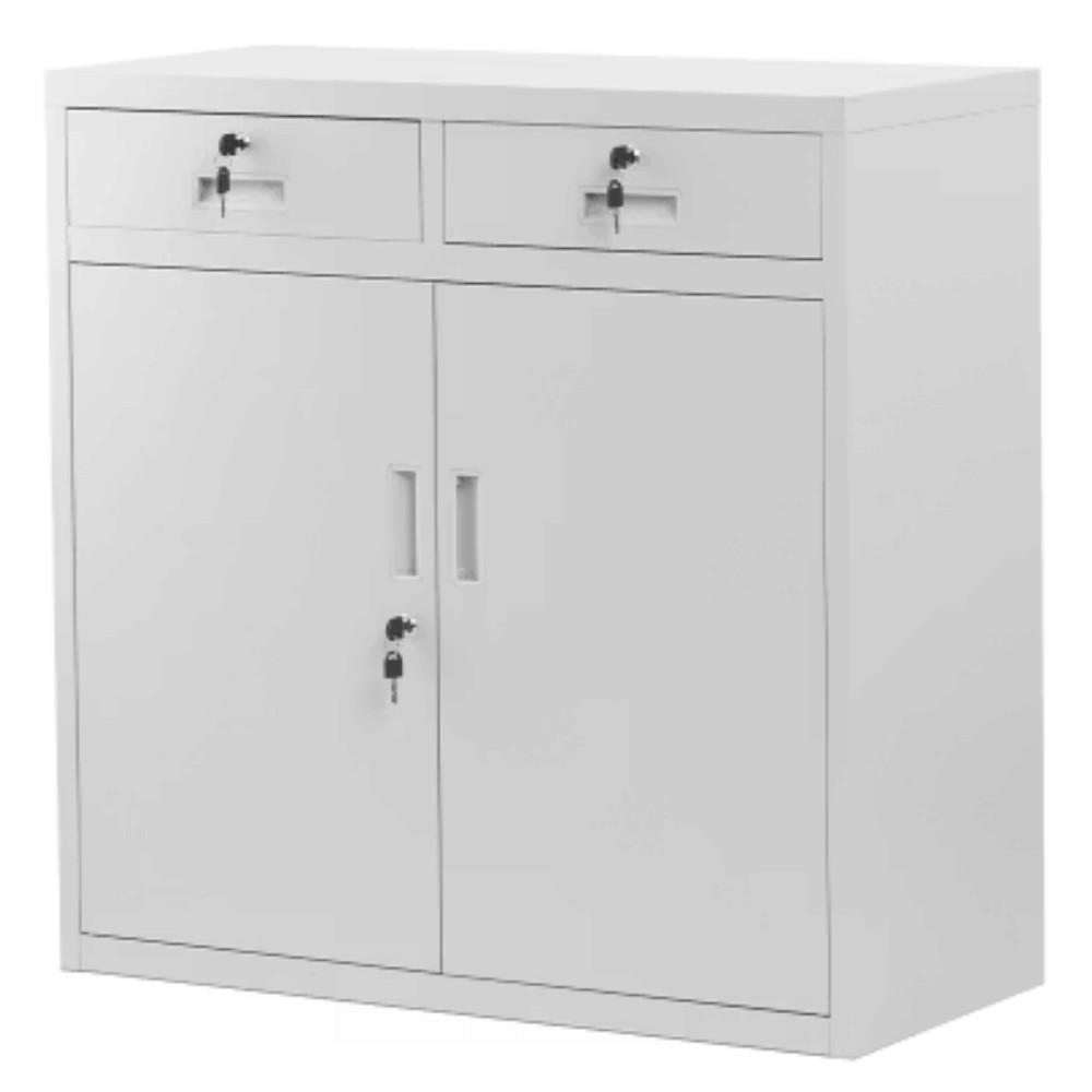 METALLSCHRANK klein VERSI mit Schubladen Flügeltüren 90x90x40cm Grau - Grau, Metall (90/90/40cm) - DELUKE