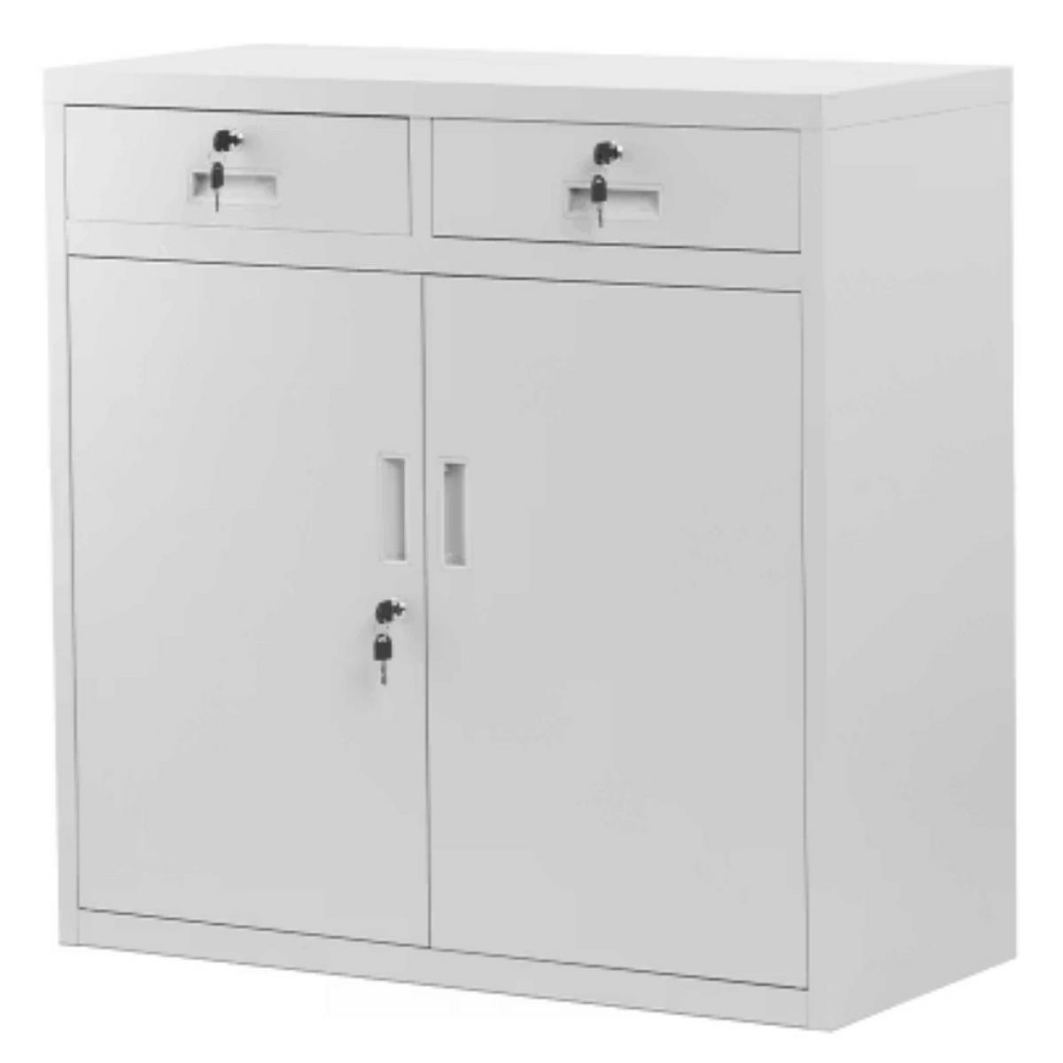 METALLSCHRANK klein VERSI mit Schubladen Flügeltüren 90x90x40cm Grau - Grau, Metall (90/90/40cm) - DELUKE