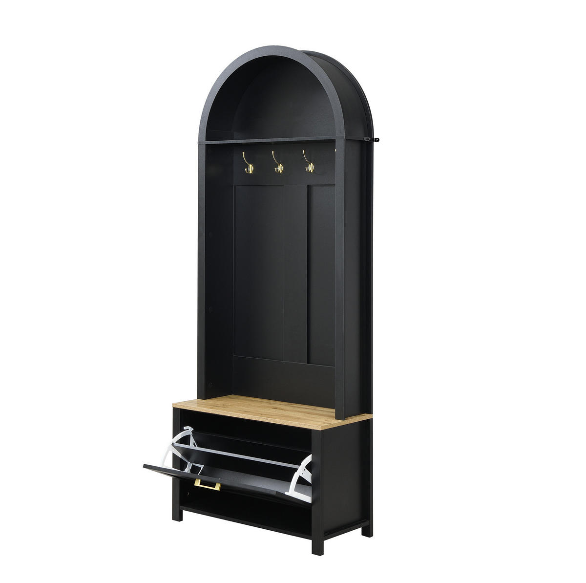 GARDEROBENSCHRANK 75/35/195 cm aus MDF mit Schuhfach und Haken Schwarz/Holzfarben - Schwarz, Holzwerkstoff (35/195/75cm) - Modenvie