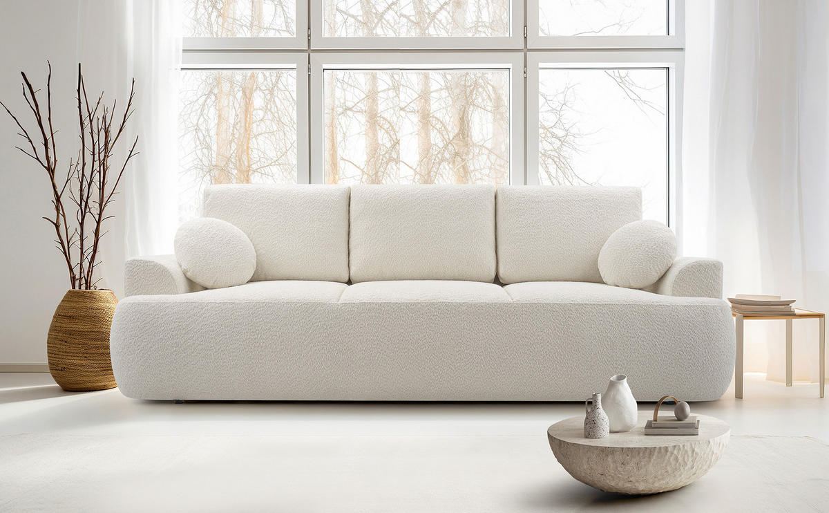 BETTSOFA FILO Beige Bucle-Stoff mit Schlaffunktion - Beige, Textil (110/94/248cm) - MASSENO