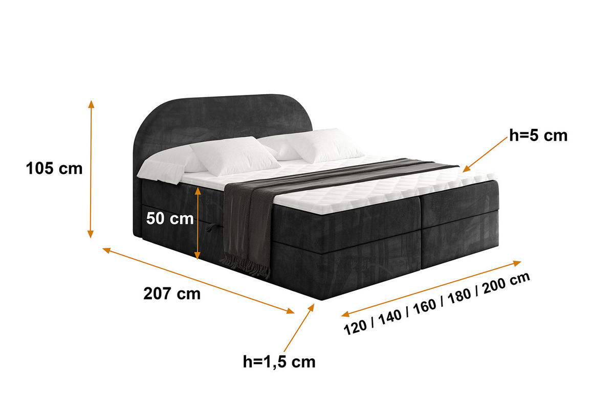 BOXBETT mit Matratze H3 und Lattenrost - NOX - 140x200 - Schwarz Casablanca - Schwarz, Holzwerkstoff/Kunststoff (140/200cm) - ALTDECOR