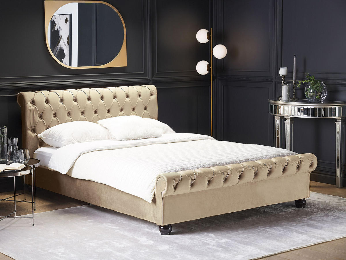 POLSTERBETT 180/200cm Beige Avallon - Beige, Textil (180/200cm) - Beliani
