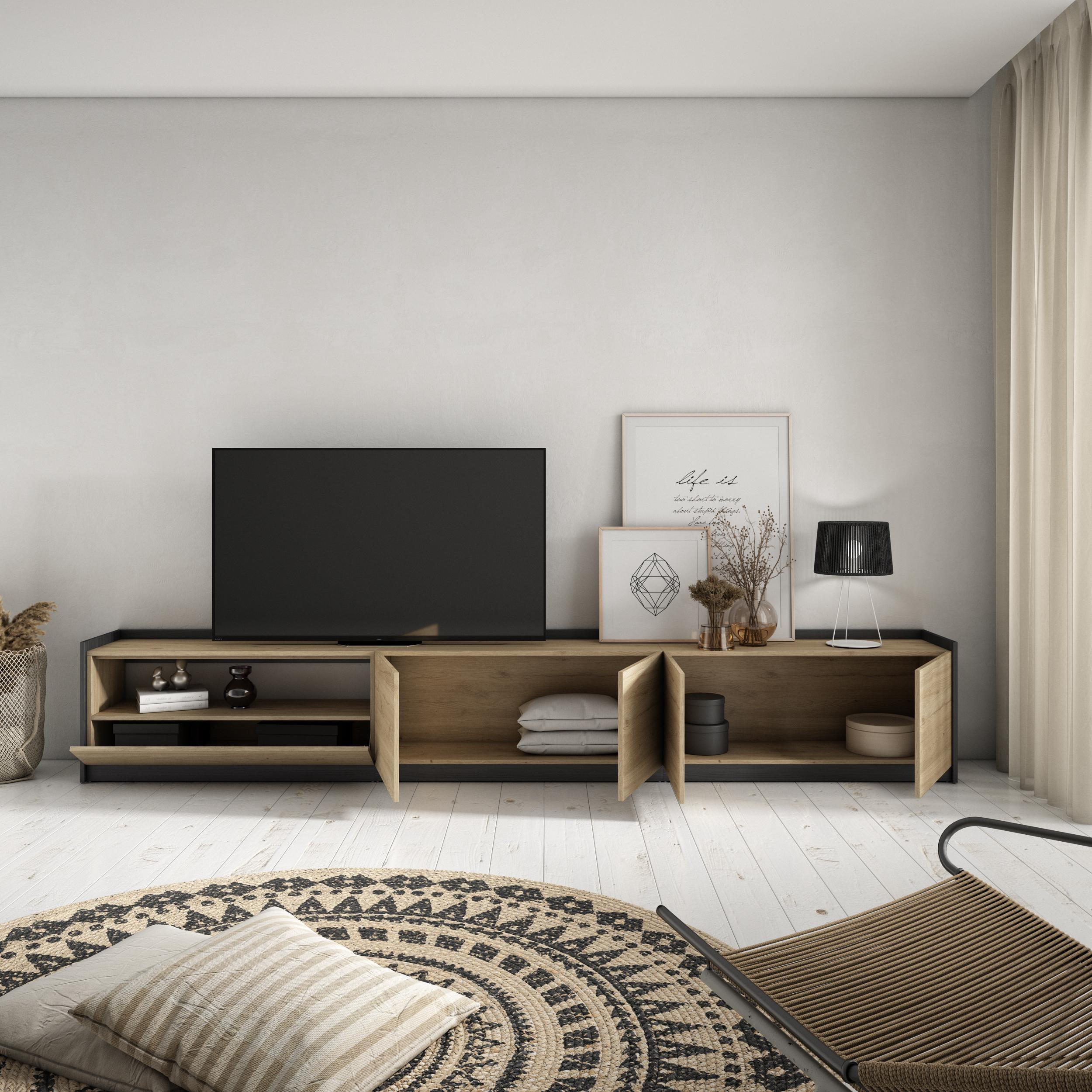 TV-SCHRANK, Lowboard, Eiche Schwarz, 310/37/50cm - Eichefarben, Holzwerkstoff (310/50/37cm) - Skraut Home