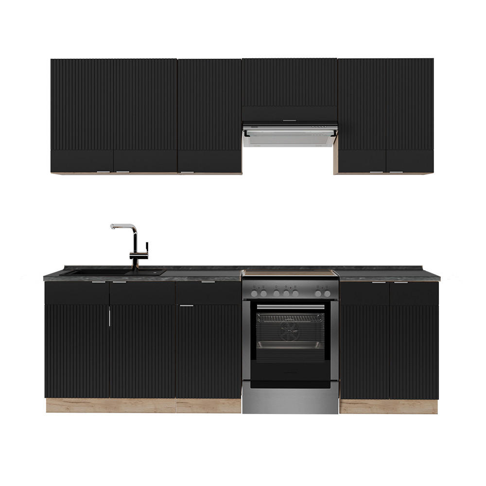 KUCHYŇSKÁ LINKA Fame-Line, černé pruhy/dub Goldkraft, 240 cm, AP antracit - medově dubová/černá, kompozitní dřevo (240/81.6/60cm) - Vicco