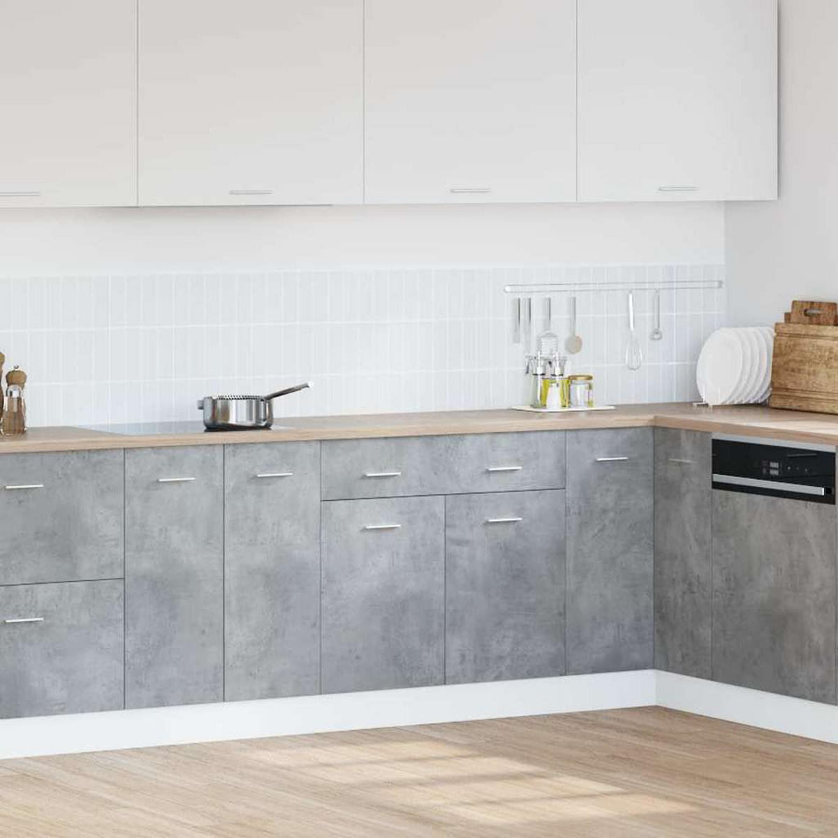 KÜCHENUNTERSCHRANK Lyon mit Schublade und Schrank mit 2 Ebenen, 80/46/81,5 cm, aus Holzwerkstoff, in Betongrau - Grau, Holz (46/81.5/80cm) - vidaXL