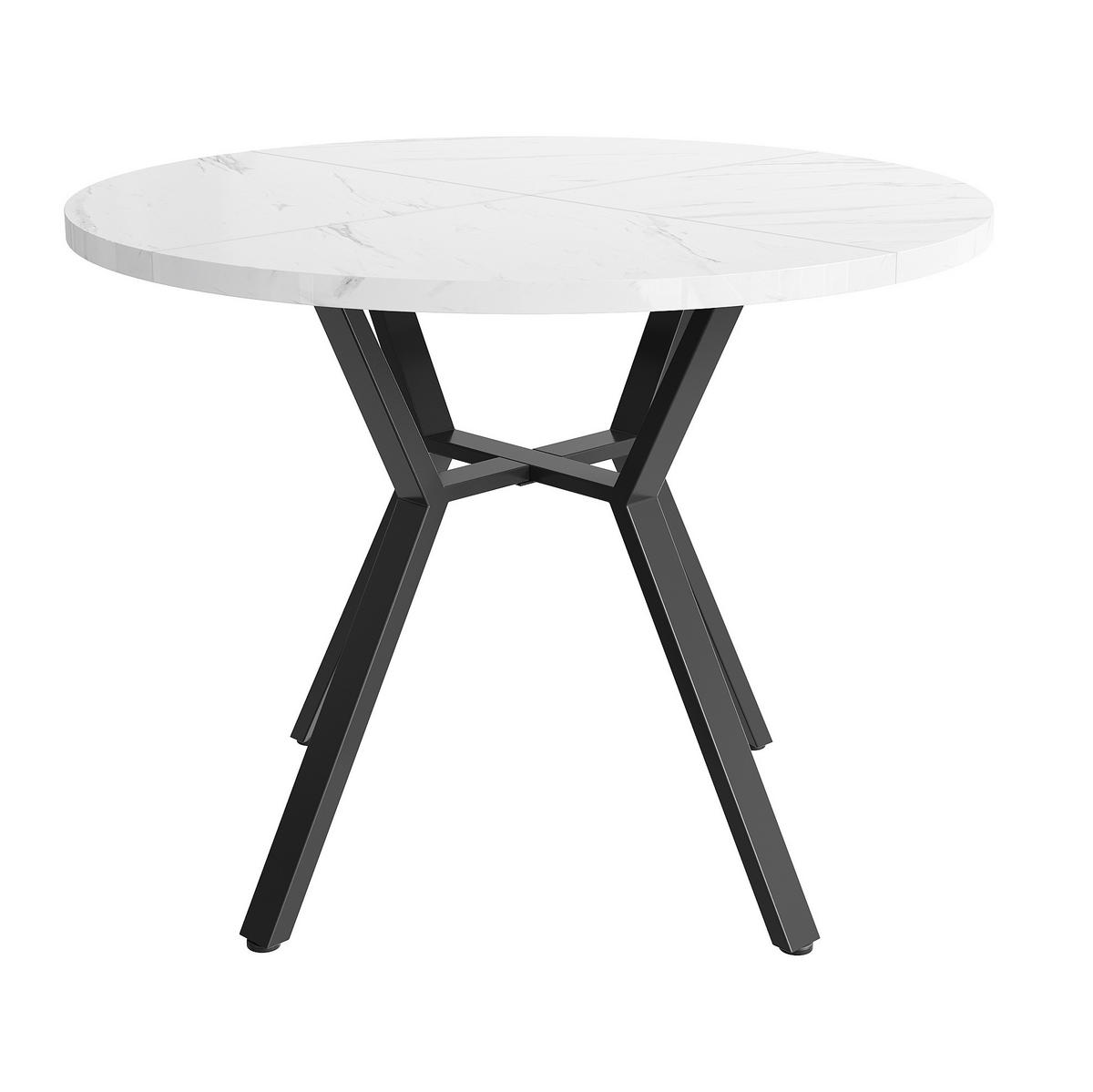 ESSTISCH 100x100x75 cm in Schwarz aus MDF mit Weiß-Marmoroptik auf X-förmigem Stahlgestell - Schwarz, Holzwerkstoff (100/100/75cm) - Modfu