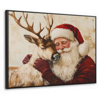 LEINWAND Bilder mit Rahmen - Weihnachtsmann - Rentier - Weihnachten - 80x60 - Rotbraun, Textil (80/60cm) - MuchoWow