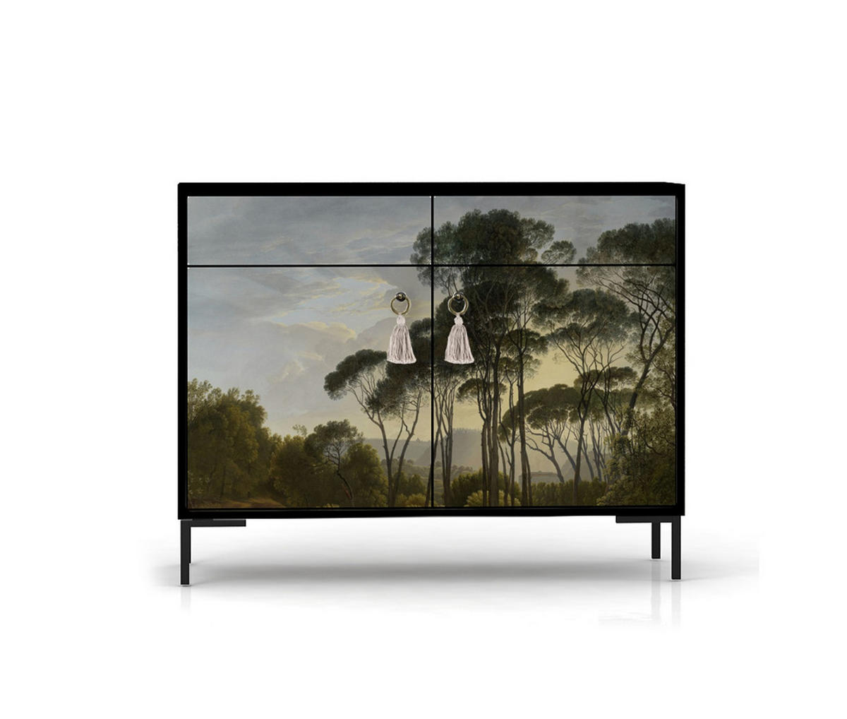 SIDEBOARD MDF 2 Türen und 2 Schubladen mit Walddruckmuster ALISE HENDRICK - Blaugrau/Multicolor, Holzwerkstoff (45/84/90cm) - RNT By Really Nice Things