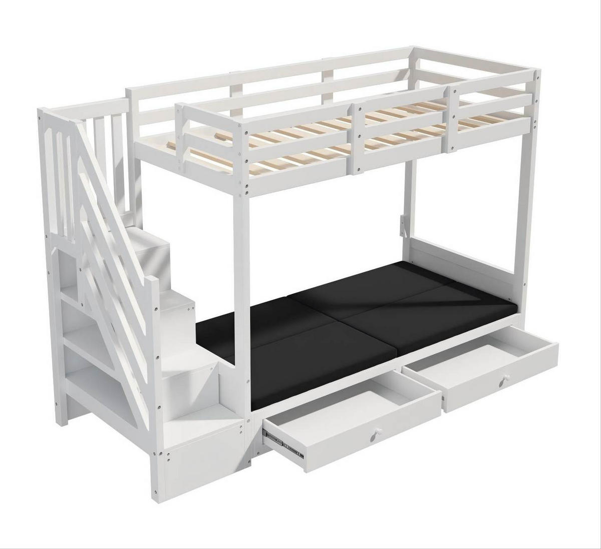 ETAGENBETT 90/200 cm mit Sofa, Treppenschrank und 2 Schubladen, Weiß - Weiß, Holzwerkstoff (90/200cm) - Redom